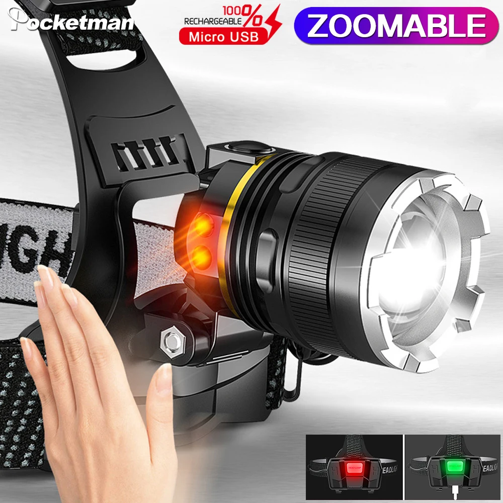 

Powerful LED Headlamp Motion Sensor Headlight USB Rechargeable Head Lamp Outdoor Fishing Headlight Camping Running Light