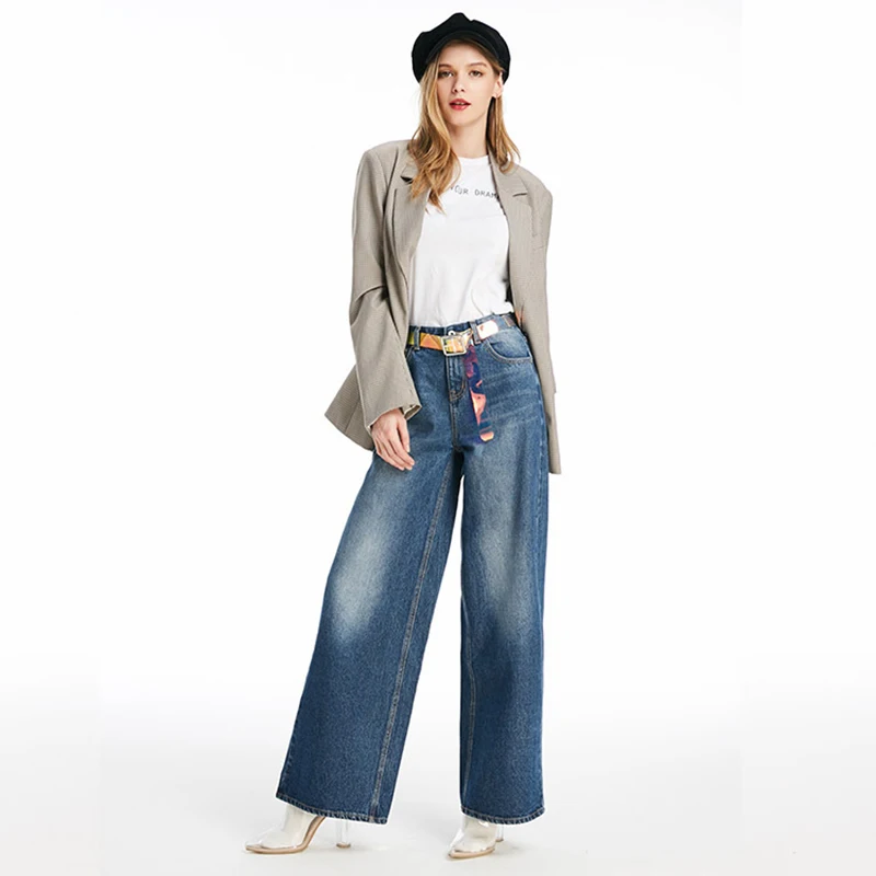 [OuMo] брендовые высококачественные широкие джинсы с высокой талией бойфренды для