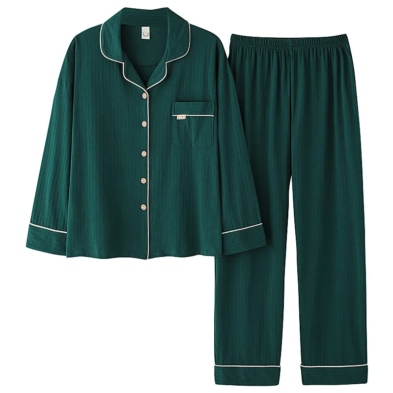 

Autumn and Winter Solid Color Plus Size Women's Pajamas, Long-sleeved Cotton Cardigan, Simple and Loose Homewear Satijnen Pyjama