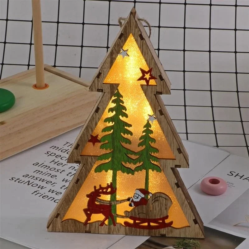 

LED Luminous Wooden Christmas Tree Ornaments, Height 19.5cm, Creative Home Lighting, 2022 New Year Products, Children's Gifts,