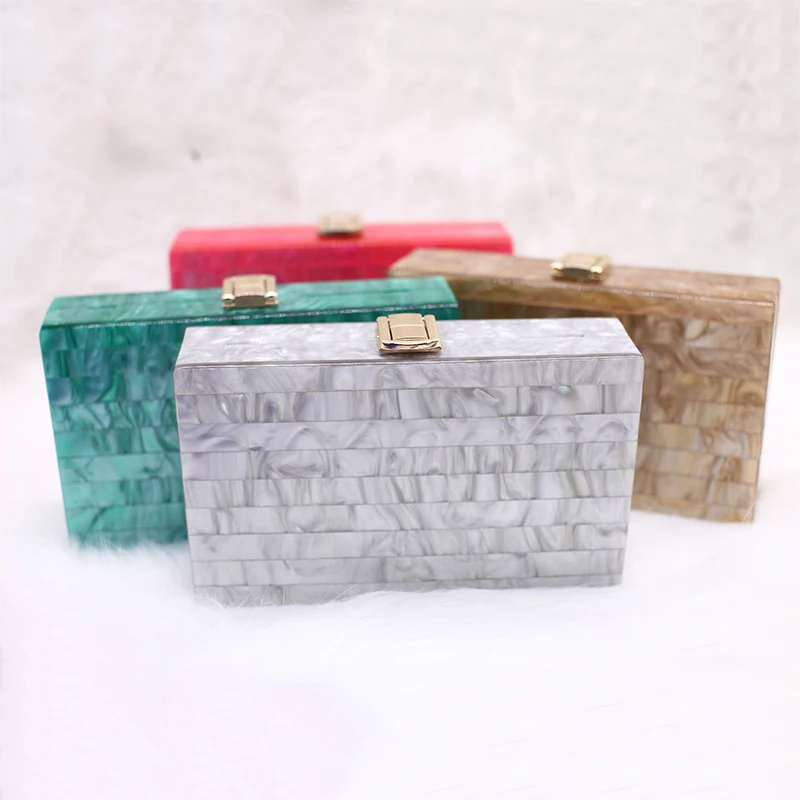 

Fashion Stripe Acrylic Patchwork Wallet Plaid 4 Colors Clutches Bags For Wedding Party Purse Women's Chain Shoulder Handbags