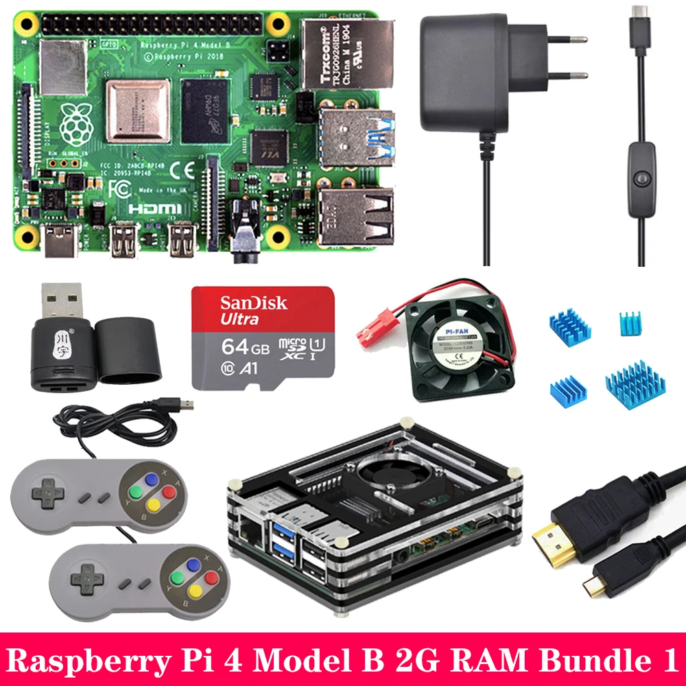 Raspberry Pi 4 2GB 4GB ram игровой комплект с usb-геймпад джойстик акриловый чехол sd-карта блок питания для Raspberry Pi 4 Модель B Pi 4B