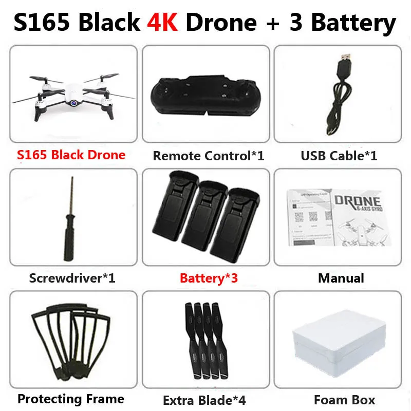 S165 4K Black 3B S165 Профессиональный WiFi FPV Дрон с двойной камерой 4K антенна видео широкоугольный оптический поток RC Квадрокоптер Вертолет игрушка E58 SG106 - Цвет: S165 4K Black 3B