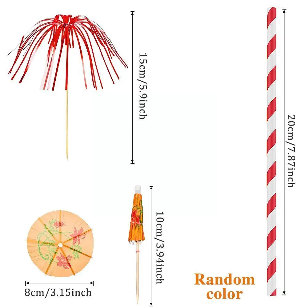 

200 Pcs Firework Fruit Check Colorful Umbrella Check Party Stick Straw Cocktail Set Decorations Stir X6H9