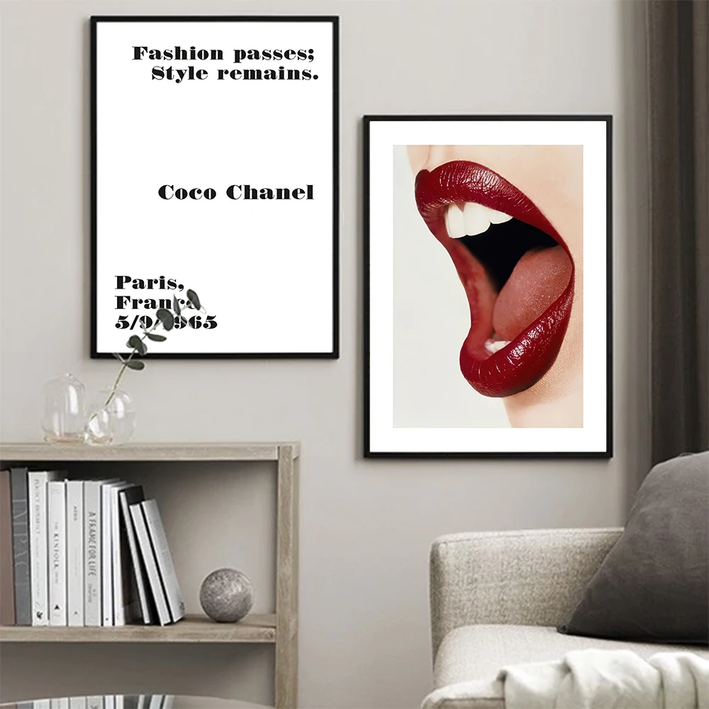 

Modern Fashion Art Quote Paris Canvas Painting Sexy Girl Lips Poster and Print Wall Pictures For Living Room Home Decor No Frame