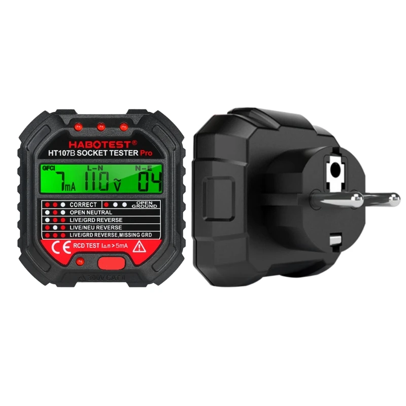 

A0KF EU/UK/US Outlet Adapter Plug RCD Voltage Measurement with LCD Display