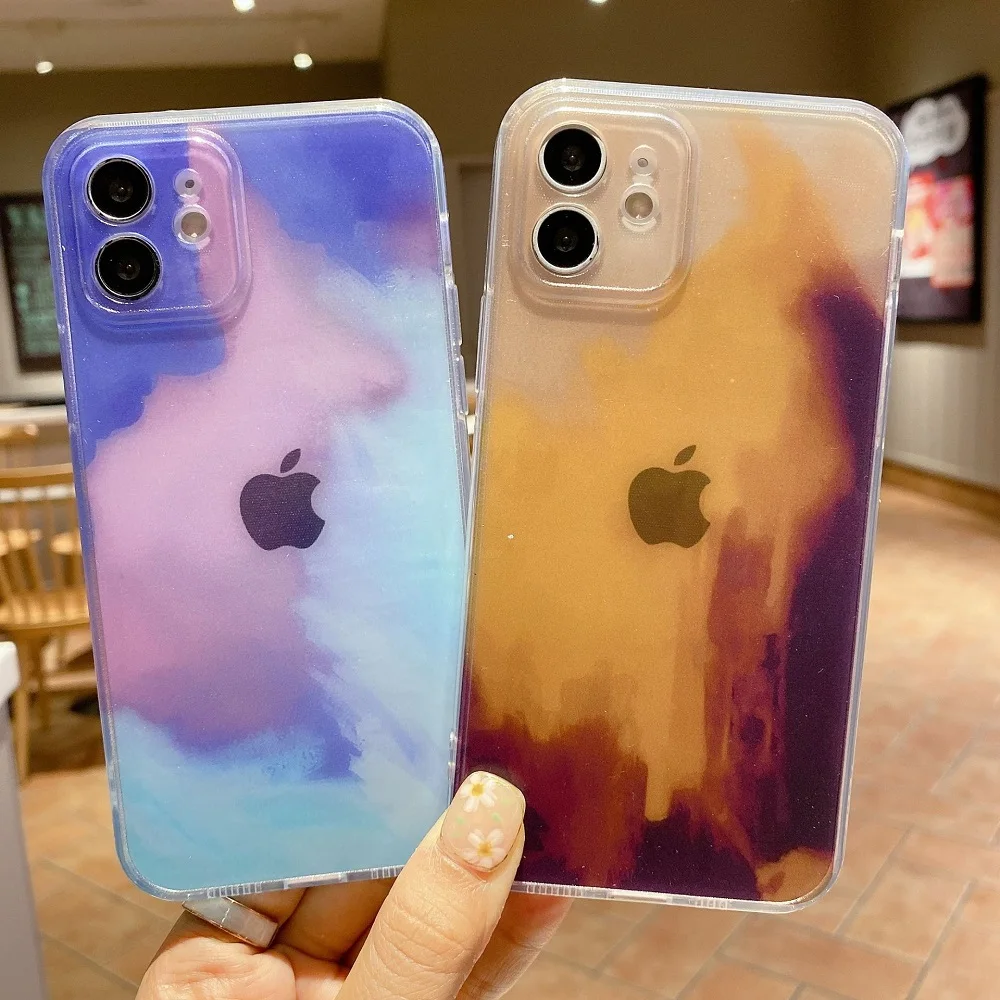 

Gradient Watercolor Phone Case For iPhone 12 Mini 11 Pro Max X XS Max XR 7 8 Plus SE2020 Oil Painting Transparent Soft TPU Cover