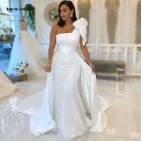 amazing mermaid wedding dresses 2021 sleeveless bridal gown backless strapless chapel train beaded bow white bride dress