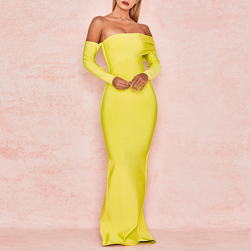 2019 зимние новые женские пикантные желтые длинные Бандажное платье с длинным