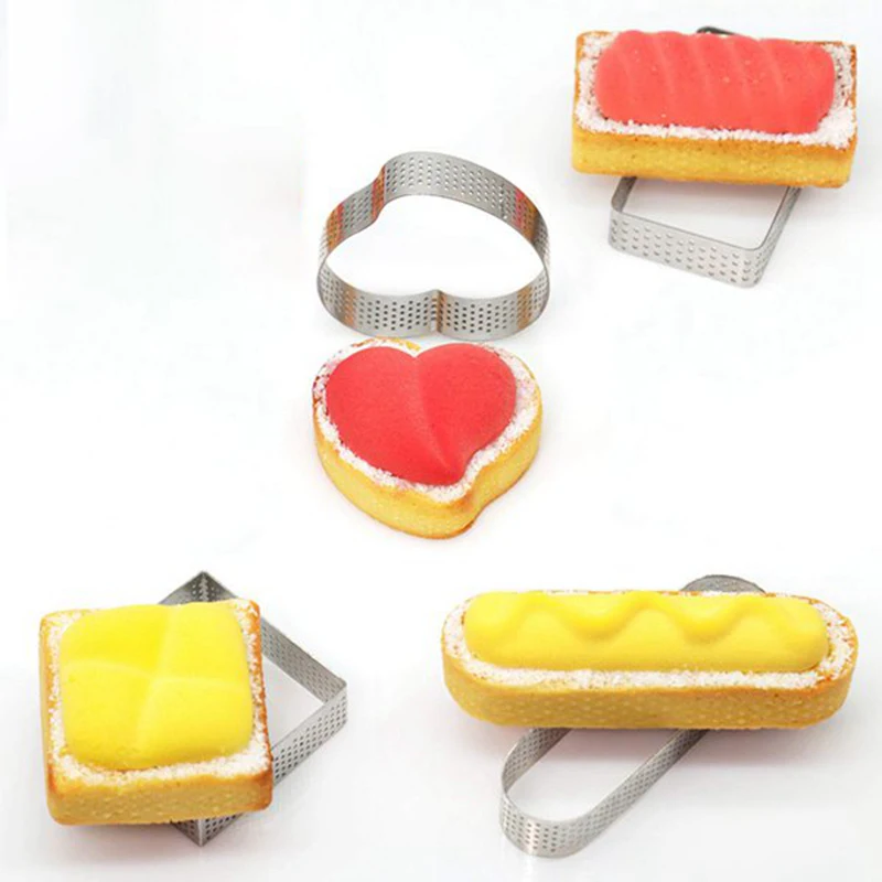 Heart/Square Mousse Mould Sewed Tart Ring Stainless Steel Perforated Cake Circle Decorating Tool Bakeware |
