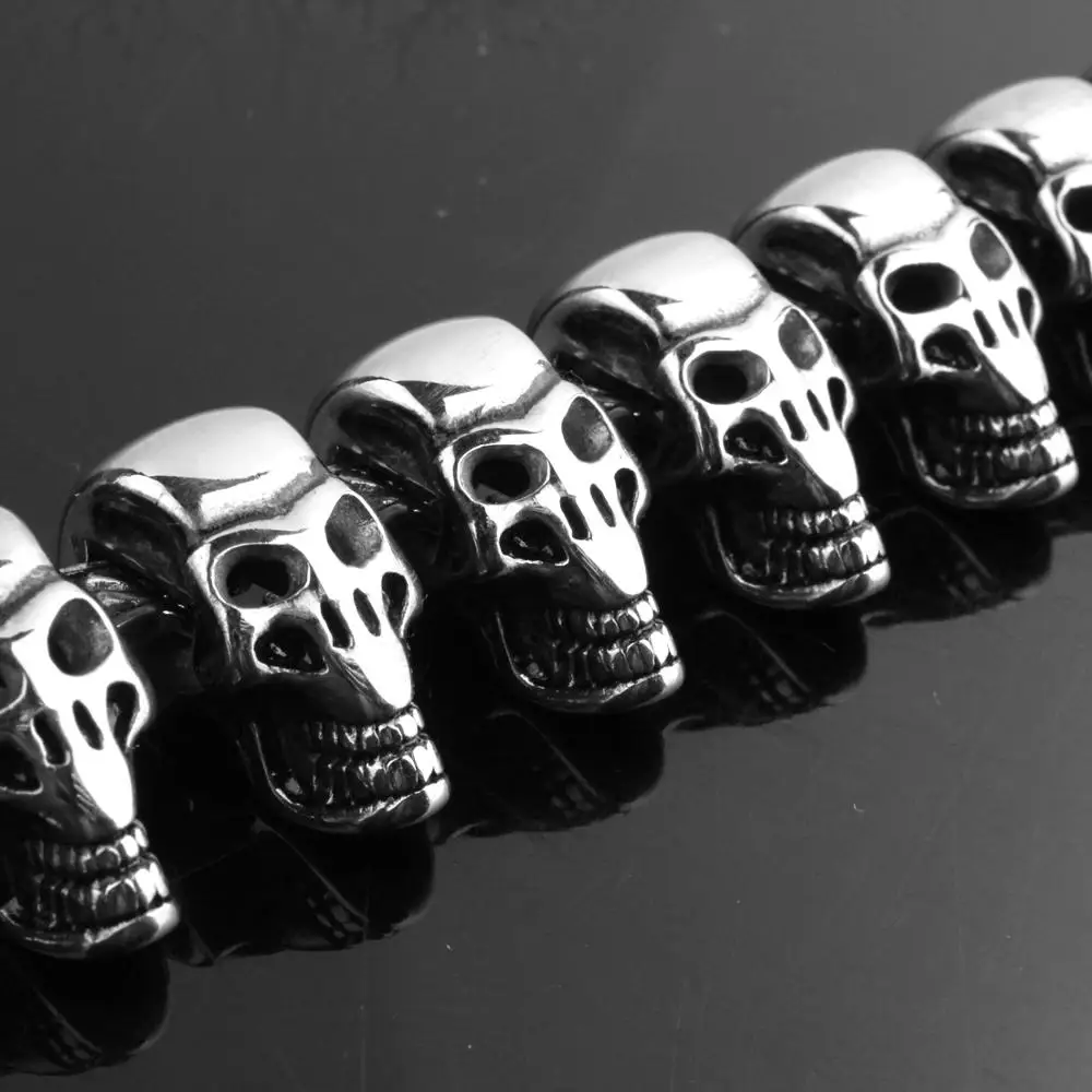 Панк браслеты из нержавеющей стали с золотым черепом для мужчин Готический Череп