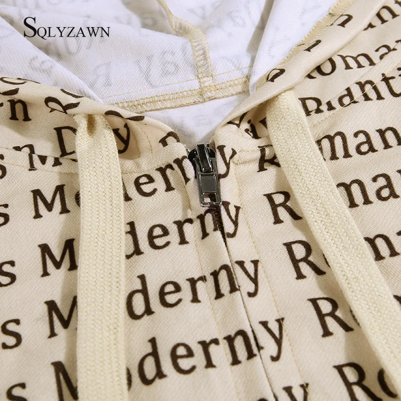 Хипстерский полный пиджак с капюшоном буквенным принтом кардиган и спортивные