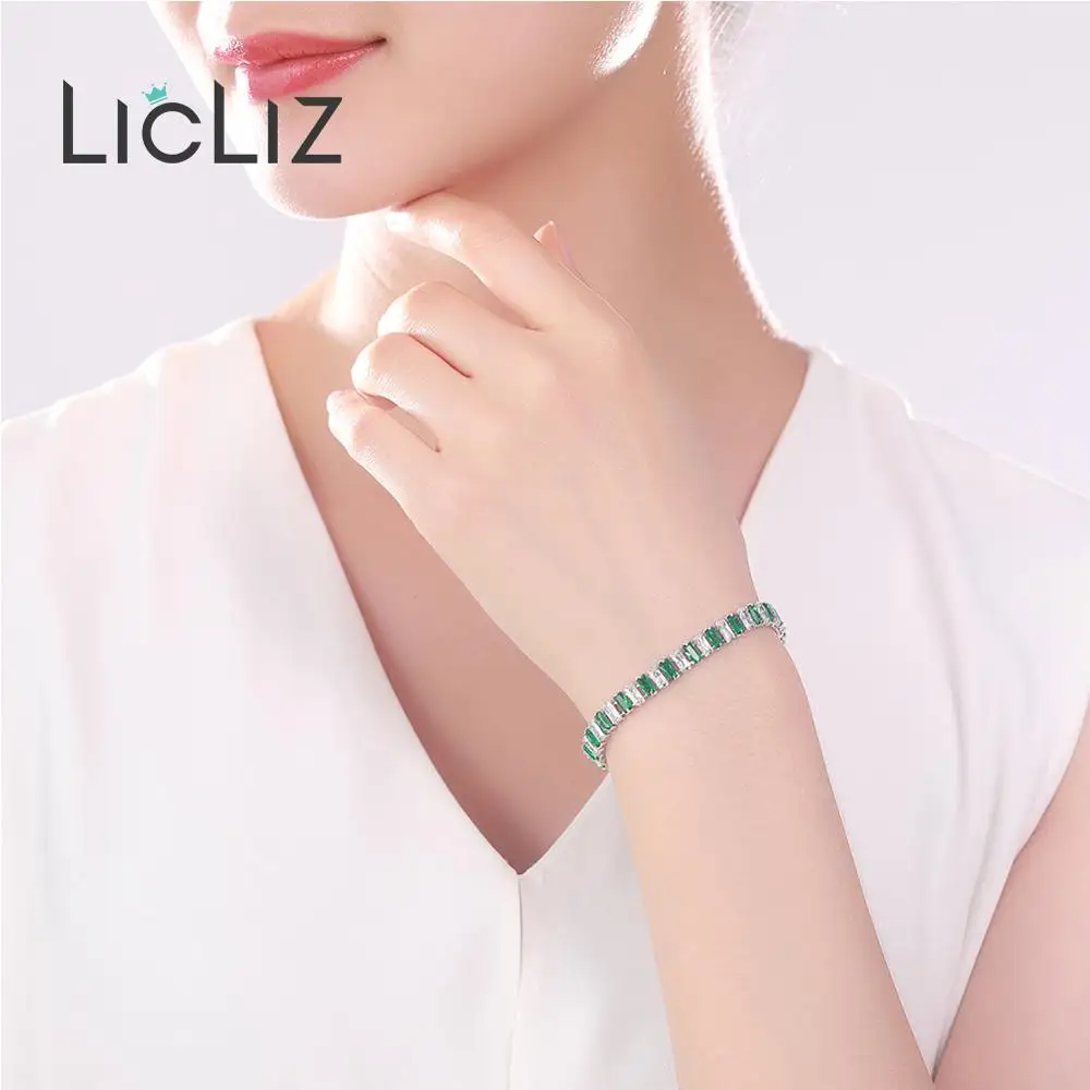 LicLiz Новые Модные Зеленые циркониевые хрустальные теннисные браслеты для женщин