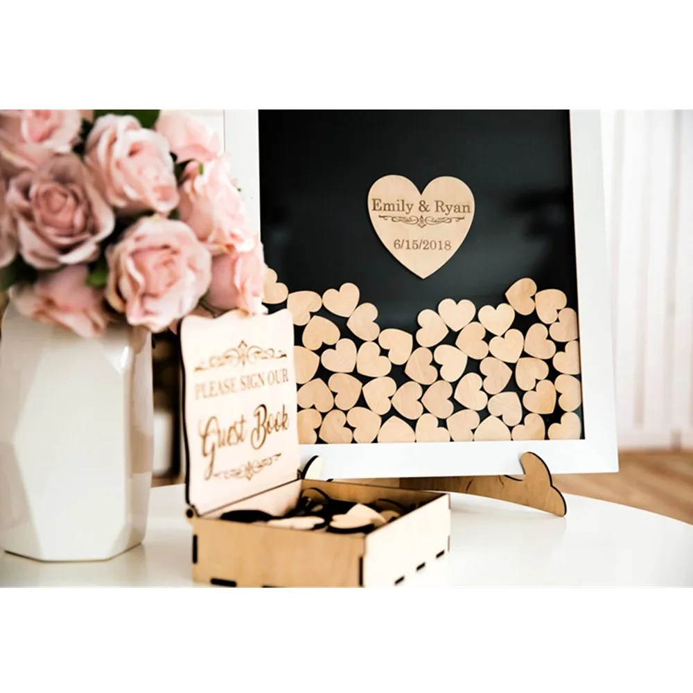 Personalize White border Wedding Guest Book Custom Modern birthday party Wish Box Baby shower Drop Top Guestbook | Дом и сад