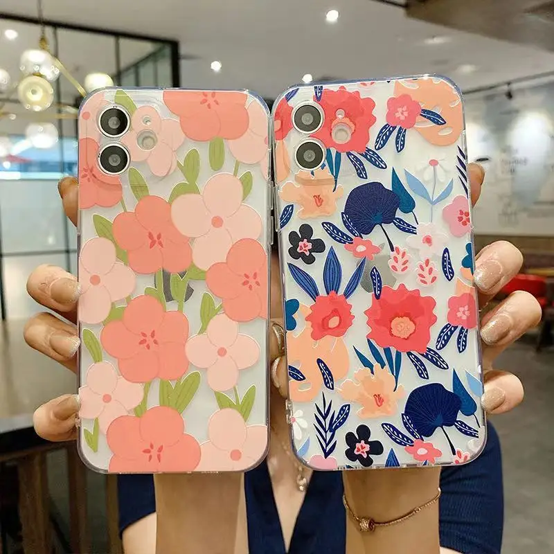 

Luxury Flower Phone Case For iPhone 11 12 Pro Max X XR XS Max 7 8 Plus 11 Pro Soft Transparent Shockproof Back Cover