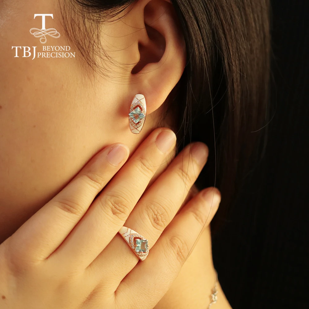 Кольца и серьги с натуральным голубым топазом простые ювелирные украшения из