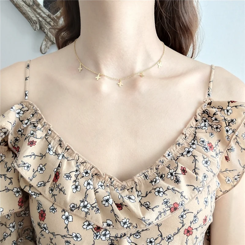 Женский минималистичный кулон в виде креста WANTME колье чокер из настоящего