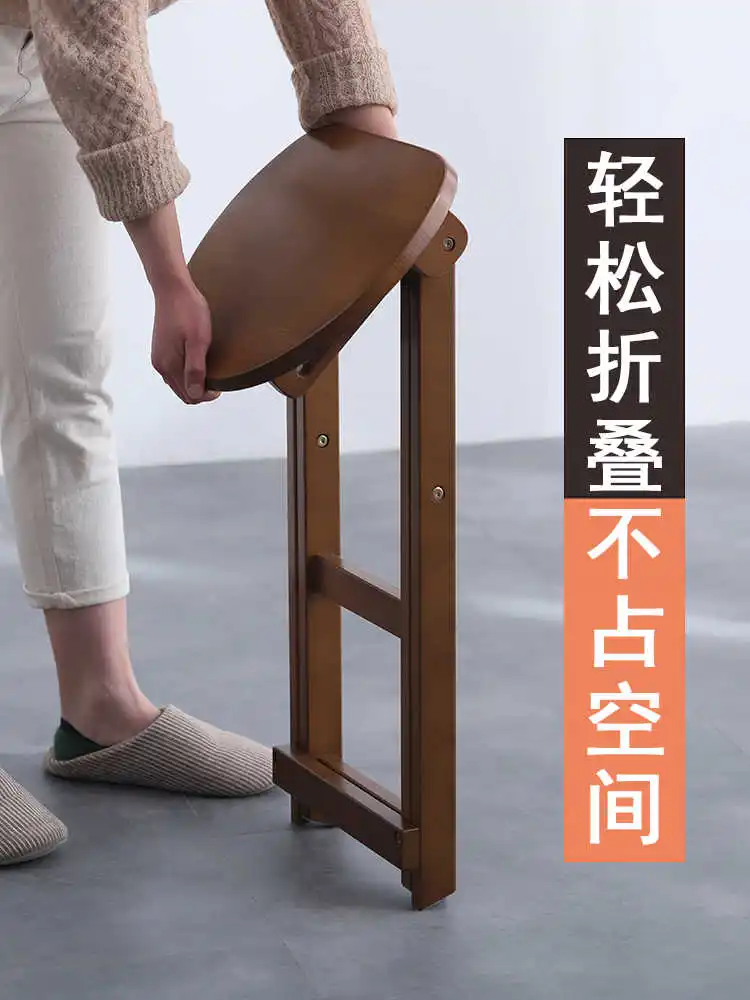 

Creative solid wood folding stool household space saving chair portable small dining kitchen high bench