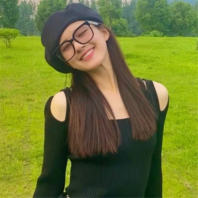 Long Sleeve T-shirt Black Bottomed Shirt Off Shoulder Design Feeling Slim Fit Elastic Knitted Autumn | Женская одежда