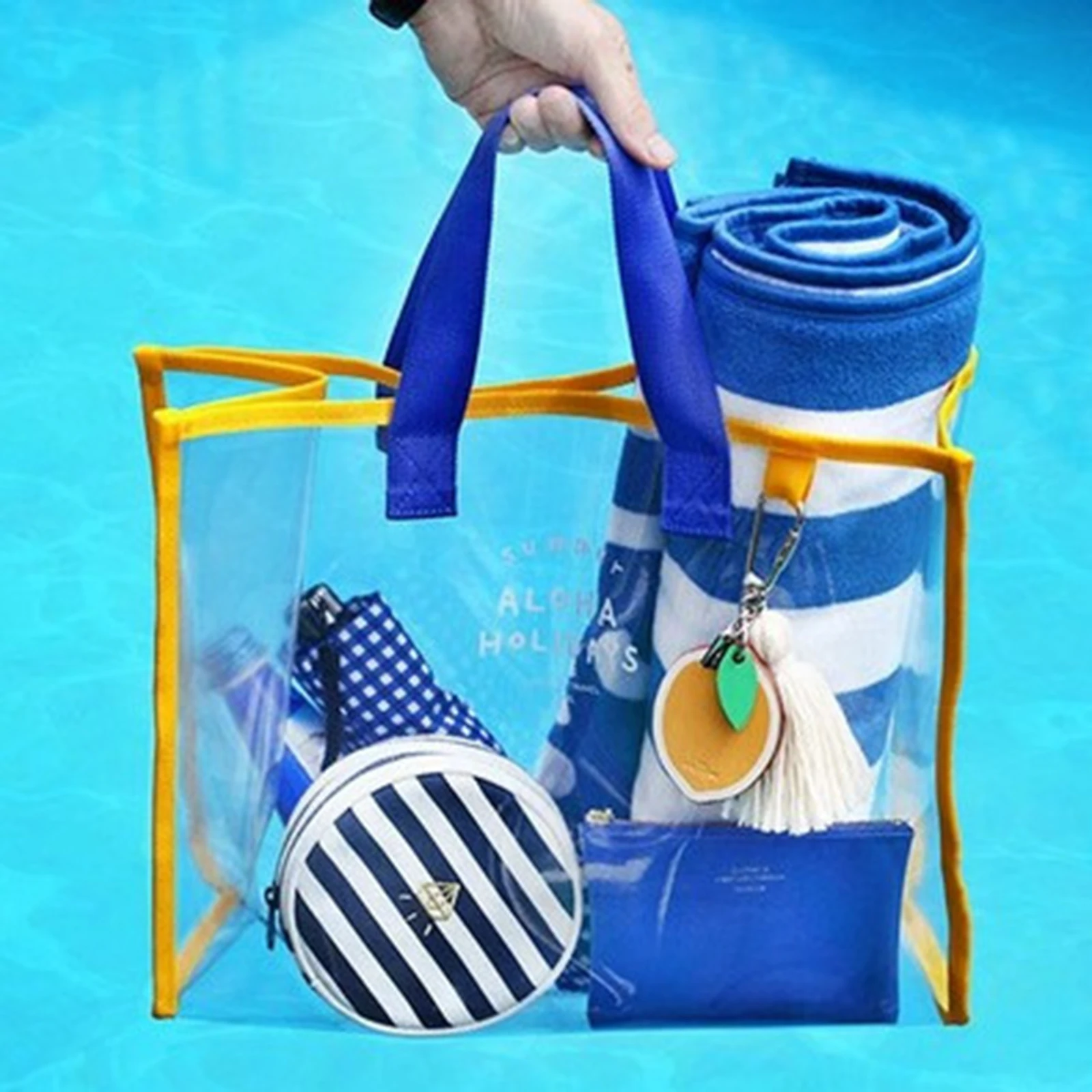 

Women PVC Beach Bag Portable Letter Print Transparent Handbag Shoulder Bag for Umbrellas Sundries Red/Blue Support Wholesales
