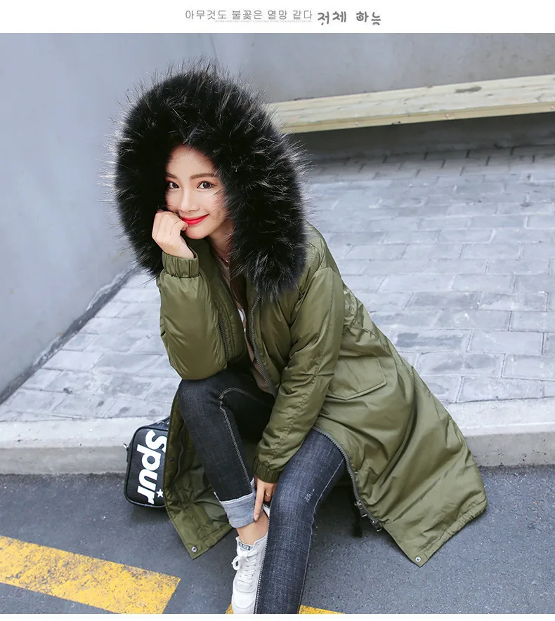 

Woman Wide-waisted Fashion Winter Warm Coats and Jackets Hooded Pockets Fur Collar Female Padded Jacket Thick Woman Coats