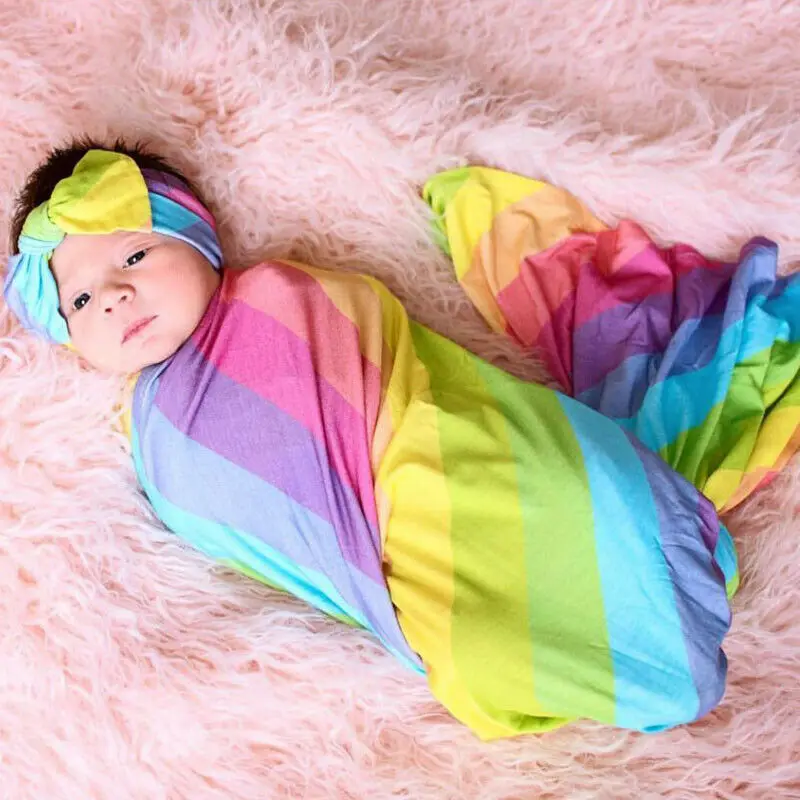

Пеленальное Одеяло из муслина для новорожденных девочек и мальчиков, одеяло для пеленания, спальный мешок + повязка на голову с бантом