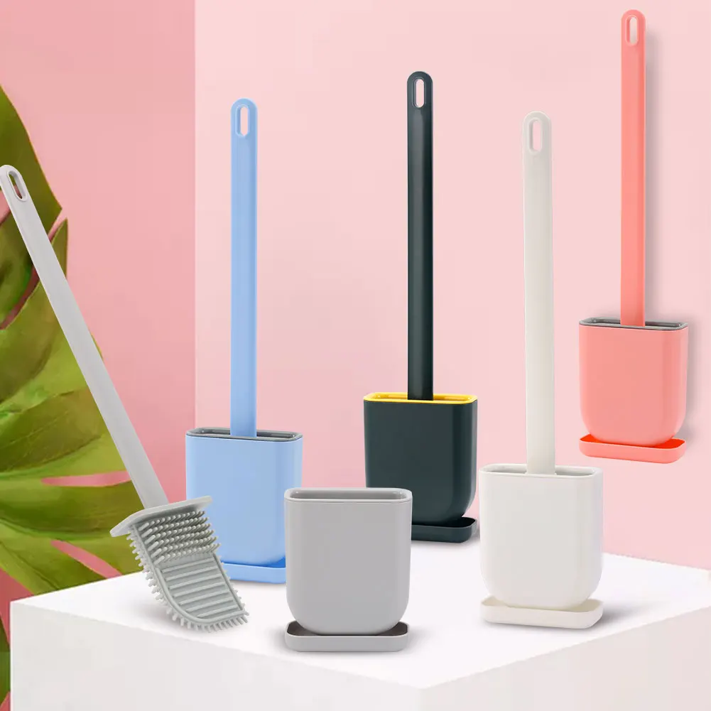 

Soft Silicone Toilet Brush Double Layer Water Tray Holder Set Wall Mounted Home Bathroom Wc Cleaning Accessory Tools