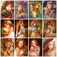 5d diy diamond painting little girl mosaic full square round drill embroidery figure rhinestone pictures kids room decor