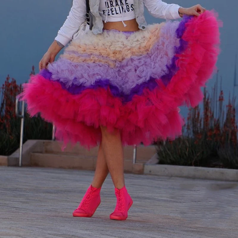 

Женская юбка до колен, юбка-пачка средней длины для выпускного вечера, разноцветный тюль