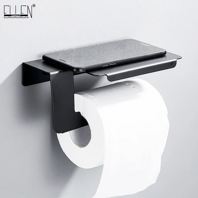 

Stainless Steel Toilet Paper Holder Wall Mount Tissue Roll Hanger Black Paper Holder Stainless Steel Bathroom Accessories ELF002