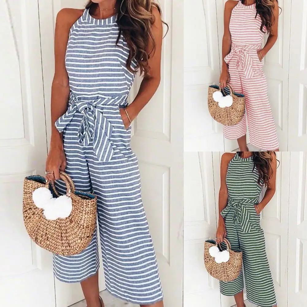 

Женские комбинезоны в полоску, с высокой талией и открытыми плечами