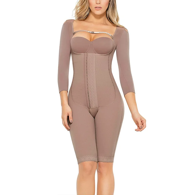 

Women'S Bodyshaper Long Sleeve Hip Lifting Hook Eye Abdomen Adjustable Spaghetti Strap Lace Body Shaper