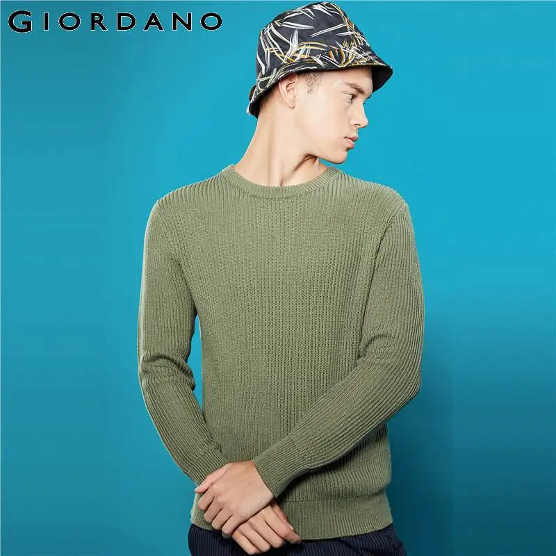 Giordano мужской вязаный джемпер с круглым вырезом под шею и длинными рукавами имеет
