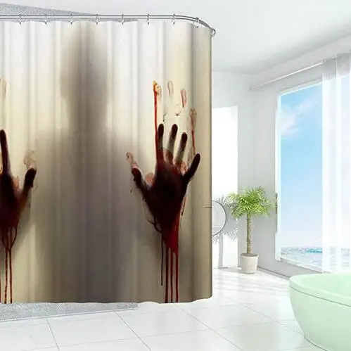 Halloween Horror Bloody Hands Shower Curtains Waterproof With 12 Hooks Bathroom 3D For Kids Girls Boys Cartoon | Дом и сад