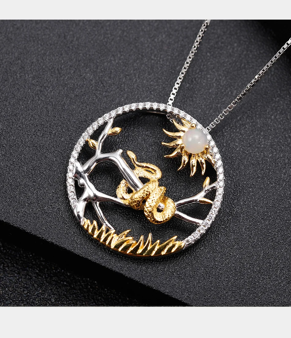 GEM'S балетная 925 пробы Серебряная Змея 12 Китайский Зодиак ювелирные изделия натуральный Африканский опал драгоценный камень кулон ожерелье для женщин