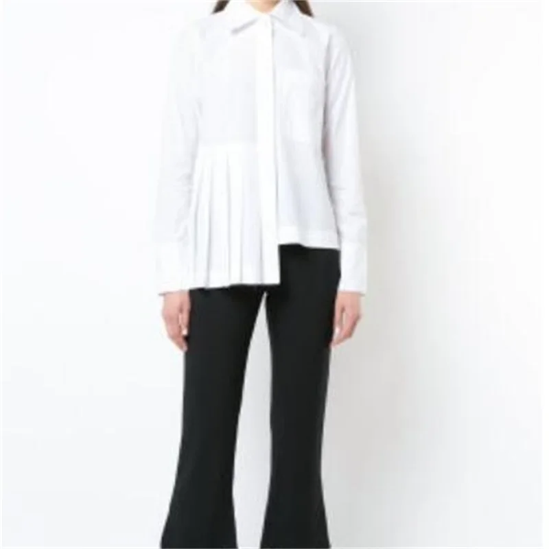 

ZXQJ Women 2021 Fashion Irregular Design Oversized Pockets Blouses Vintage Long Sleeve Female Shirts Blusas Chic Tops