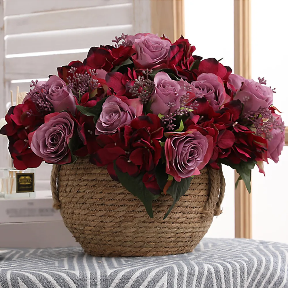 Искусственный Букет роз букет ручного цветка гортензии свадебные цветы шелковая