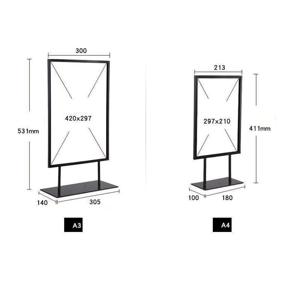 Металлическая настольная подставка для рекламных щитов двухсторонняя меню