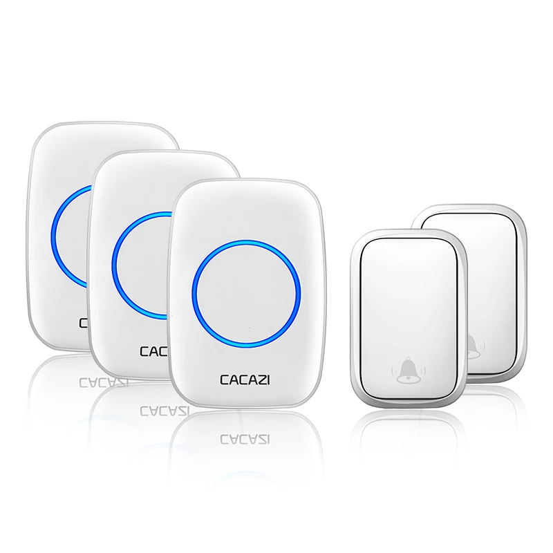 2 button 3 receiver CACAZI беспроводной водонепроницаемый автономный дверной звонок без батареи требуется передатчик 1 2 3 приемник США ЕС Великобритания AU вилка домашний звонок - Цвет: 2 button 3 receiver