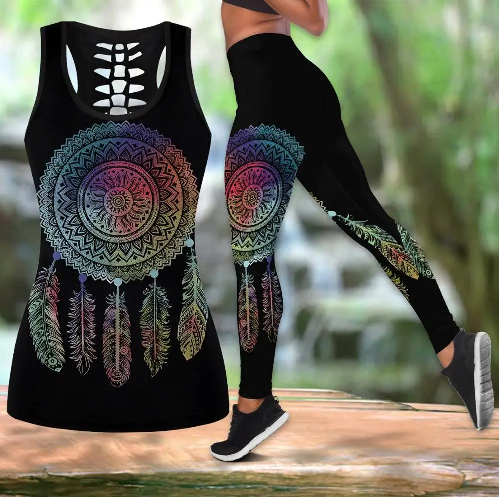 

Fashion Indian Camo Women Hollow Tanktop and Leggings for 3D Print Hipster Leisure Female Sexy Vest Clothes Harajuku S-28