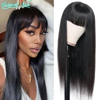 straight human hair wig with bangs for black women 100 peruvian straight full machine made hair wigs 150 density 10 30 inch