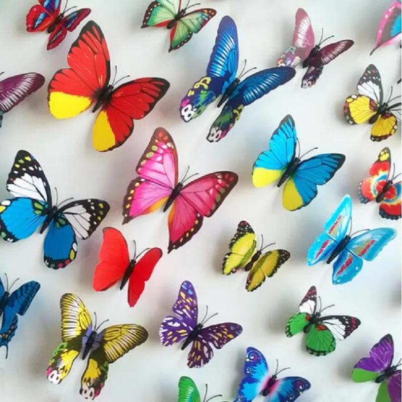 

Free shipping 12pcs PVC 3d Butterfly wall decor cute Butterflies wall stickers art Decals home Decor 5 Colors 12 pcs size 7-12CM