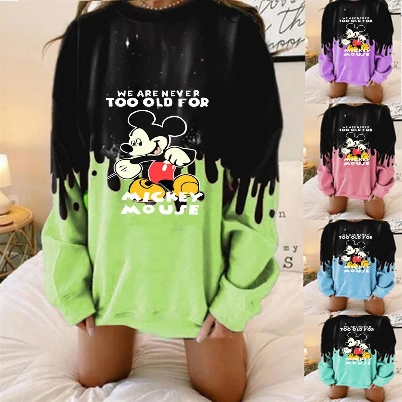 

Disney Fashion Women Pullover Mickey Print Long Sleeve Plus Size Hoodies Korean Style Loose Hip Hop Christmas Sweatshirt