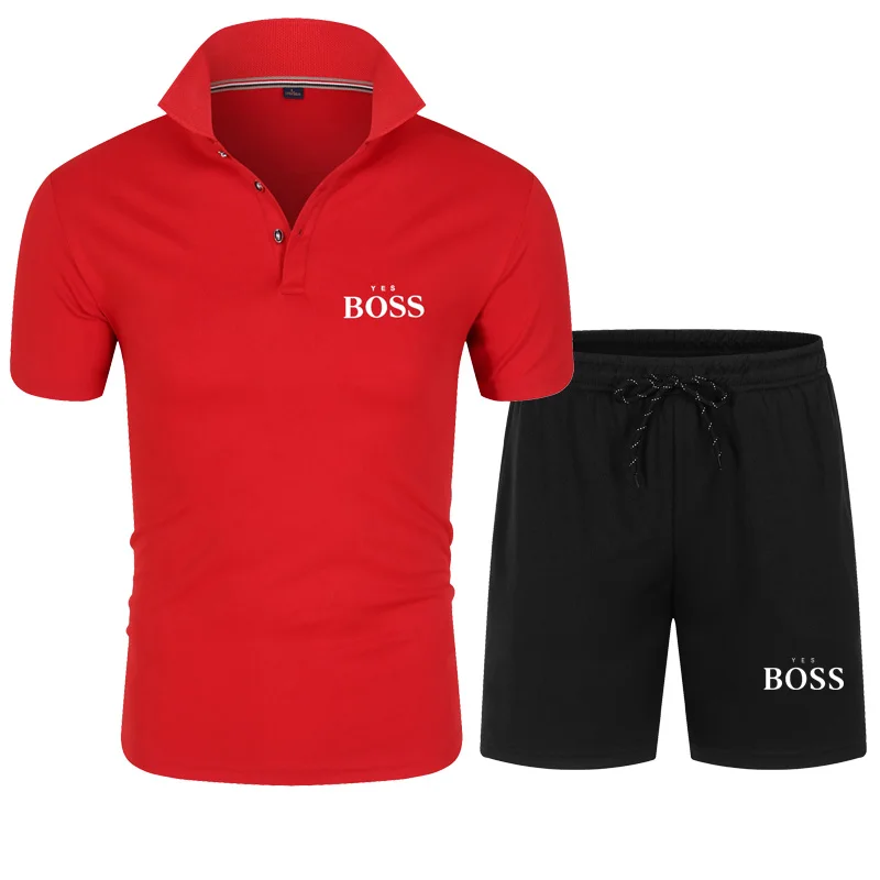 

2021New men's YES BOSS spring and summer Polo shirt sports quick-drying T-shirt + sports breathable shorts fashion casual suit