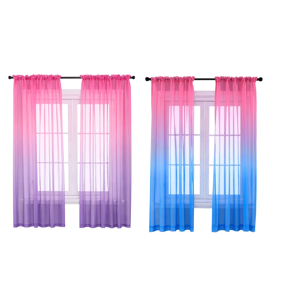 

Semi-Transparent Curtains Polyester Drapes Blue Pink Gradient Voile Sheer Curtain 2Panel Sets Rod Pocket Window For Bedroom