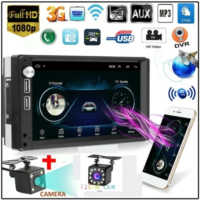 7 дюймовый автомобильный MP5 плеер с GPS Android 8 1 Full HD 1080P DVR WiFi G сенсор
