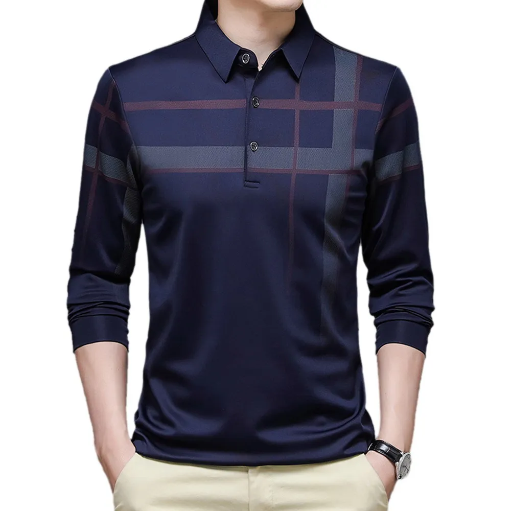 

Мужская рубашка-поло в полоску, повседневная дизайнерская рубашка-поло с длинным рукавом, 4129