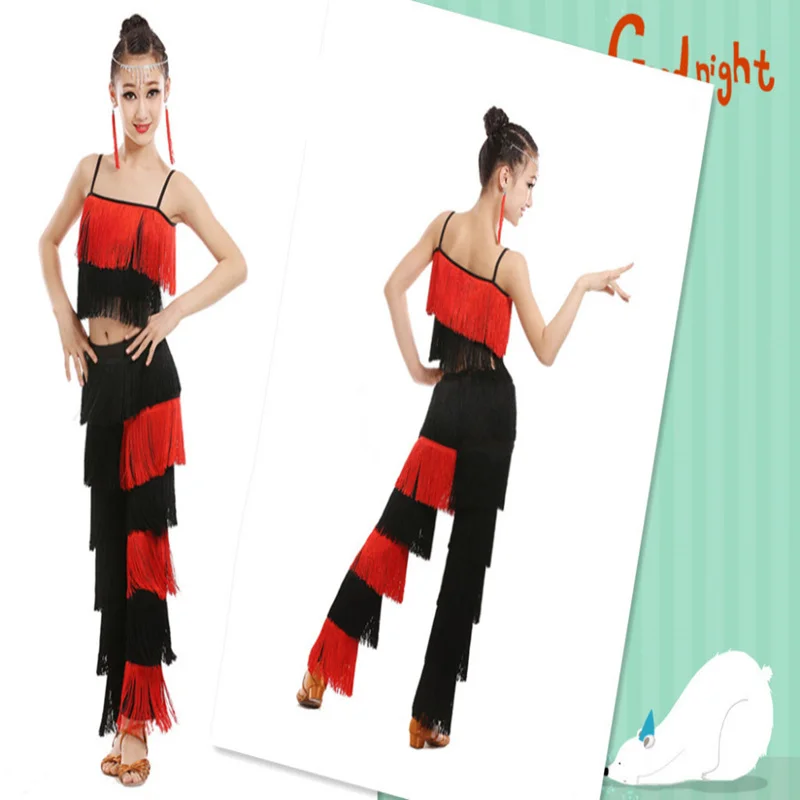 Платье для латинских танцев девочек и взрослых Бальные топы с кисточками