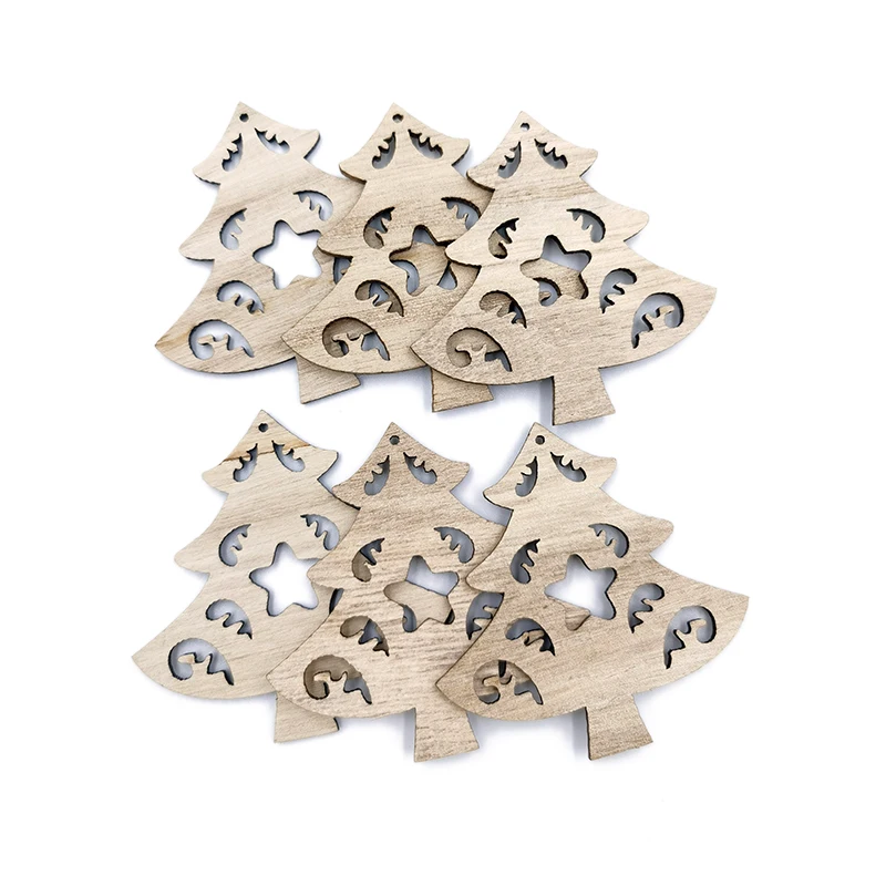 

6pcs Unfinished Wooden Ornaments Christmas Wood Ornaments Hanging Embellishments Crafts for DIY, Christmas Hanging Decoration