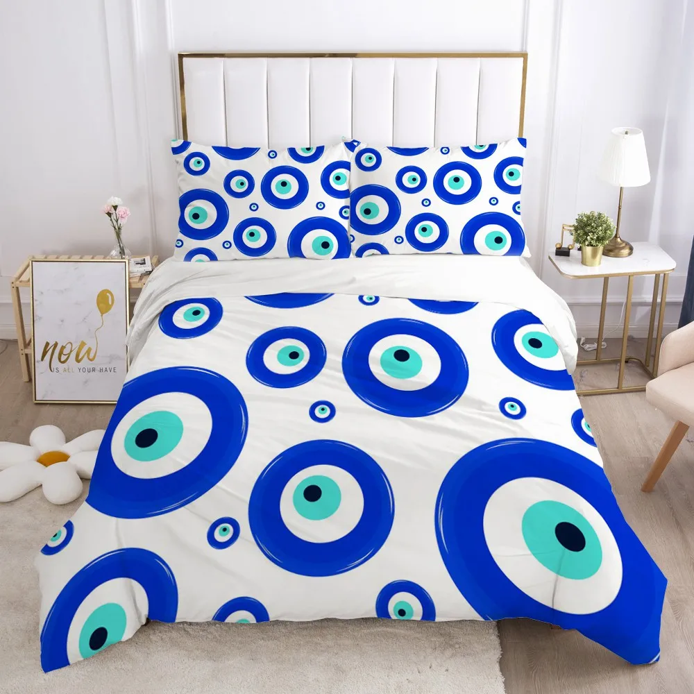 

3D luxury bed linen Bedding set Blanket cover set sheet euro 2.0 1.5 family for home bed linings 4pcs white evil eye